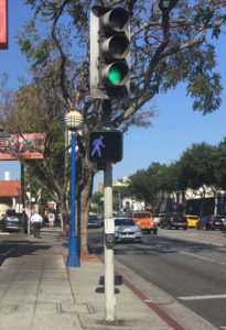 city crosswalk with an installed leading pedestrian interval system