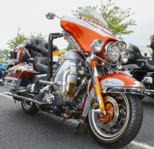 luxury touring motorcycle on display at a show