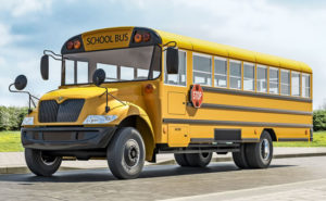 parked empty mid-sized type B school bus