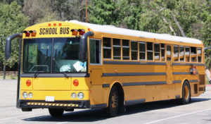 large yellow type D school bus in a parking lot