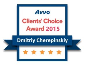 Badge of recognition from AVVO clients' choice award 2015 for Dmitriy Cherepinskiy