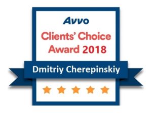 Badge of recognition from AVVO clients' choice award 2018 for Dmitriy Cherepinskiy