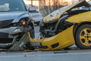 Los Angeles car accident attorney is ready to help victims of this crash between a yellow car and a silver car